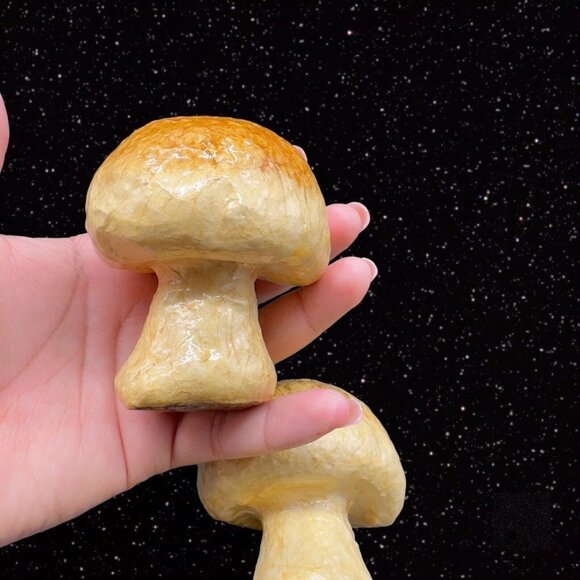 México Folk Art Paper Mache MUSHROOM Faux Vegetable Fruit Shaped 3 Pcs Set  3”T - Picture 9 of 12